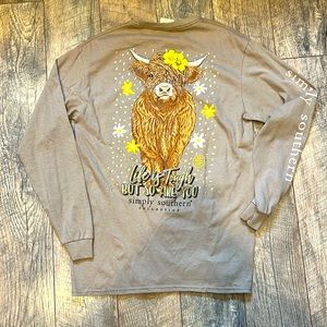 Simply Southern Long Sleeve Highland Cow T-shirt size M